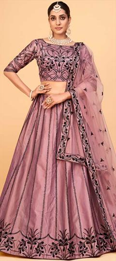 Festive, Reception Pink and Majenta color Lehenga in Silk fabric with A Line Embroidered, Sequence, Thread work : 1819890