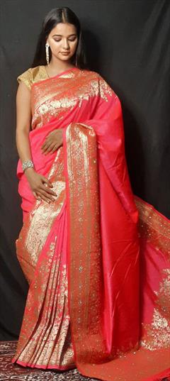 Traditional, Wedding Pink and Majenta color Saree in Banarasi Silk, Silk fabric with South Zari work : 1819973