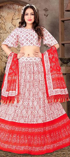 Festive, Reception White and Off White color Lehenga in Satin Silk fabric with A Line Printed work : 1819983