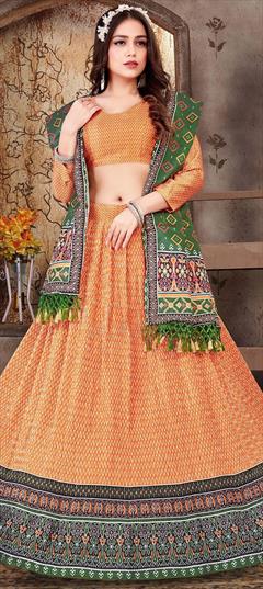 Festive, Reception Multicolor color Lehenga in Satin Silk fabric with A Line Printed work : 1819985