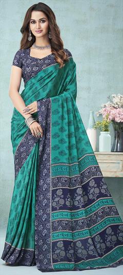 Casual, Traditional Green color Saree in Crepe Silk, Silk fabric with South Printed work : 1820288