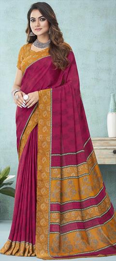 Casual, Traditional Pink and Majenta color Saree in Crepe Silk, Silk fabric with South Printed work : 1820289