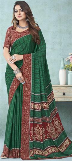 Casual, Traditional Green color Saree in Crepe Silk, Silk fabric with South Printed work : 1820301
