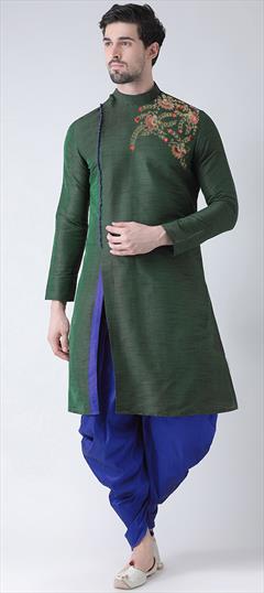 Green color Dhoti Kurta in Art Silk fabric with Embroidered work : 1820331