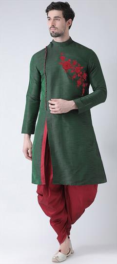 Green color Dhoti Kurta in Art Silk fabric with Embroidered work : 1820346