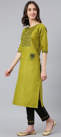 Casual Green color Tunic with Bottom in Art Silk fabric with Embroidered, Resham, Thread work : 1820405