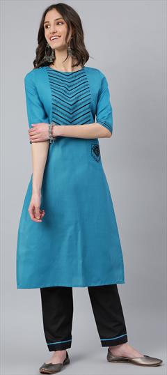 Casual Blue color Tunic with Bottom in Art Silk fabric with Embroidered, Resham, Thread work : 1820409