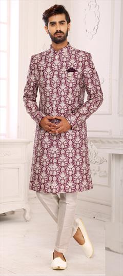 Pink and Majenta color IndoWestern Dress in Brocade fabric with Broches, Weaving work : 1820512