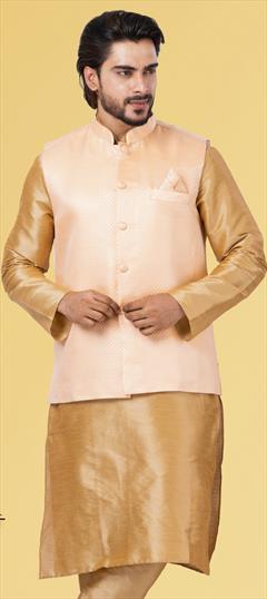 Pink and Majenta color Nehru Jacket in Art Silk fabric with Weaving work : 1820610