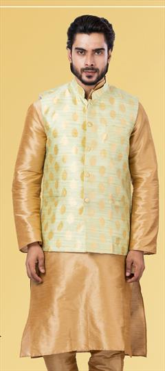 Green color Nehru Jacket in Jacquard fabric with Weaving work : 1820611