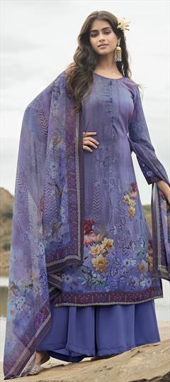 Casual Purple and Violet color Salwar Kameez in Crepe Silk fabric with Palazzo Digital Print, Floral work : 1820731