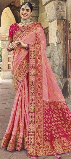 Traditional, Wedding Pink and Majenta color Saree in Silk fabric with South Border, Embroidered, Thread, Weaving, Zari work : 1820870