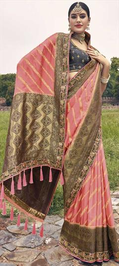 Traditional, Wedding Pink and Majenta color Saree in Silk fabric with South Border, Embroidered, Thread, Weaving, Zari work : 1820885