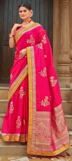 Traditional, Wedding Pink and Majenta color Saree in Banarasi Silk, Silk fabric with South Weaving work : 1821126