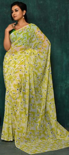 Casual, Party Wear Green, White and Off White color Saree in Georgette fabric with Classic Digital Print work : 1821162