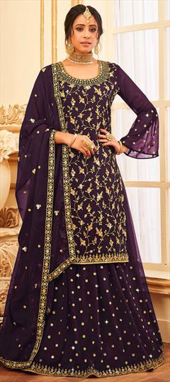 Bollywood Purple and Violet color Long Lehenga Choli in Georgette fabric with Embroidered, Sequence, Thread work : 1821232