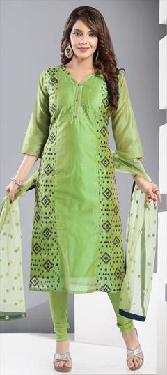 Festive, Party Wear Green color Salwar Kameez in Chanderi Silk fabric with Straight Printed work : 1821284