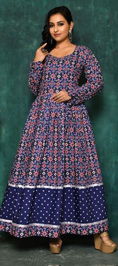 Party Wear Multicolor color Gown in Cotton fabric with Digital Print work : 1821353