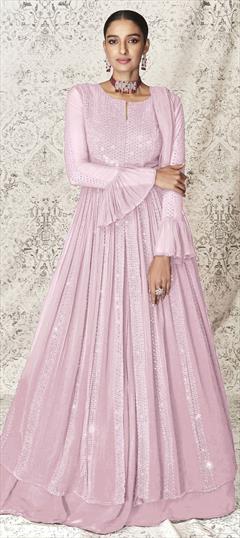 Reception Pink and Majenta color Long Lehenga Choli in Georgette fabric with Embroidered, Sequence, Thread work : 1821555