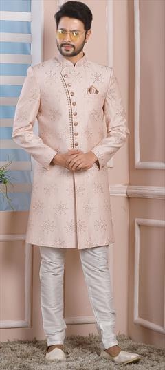 Pink and Majenta color IndoWestern Dress in Art Silk fabric with Embroidered, Thread work : 1821561