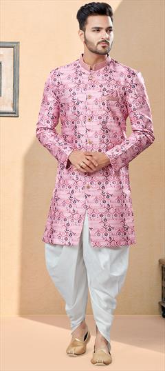 Pink and Majenta color Sherwani in Jacquard fabric with Digital Print, Thread work : 1821704