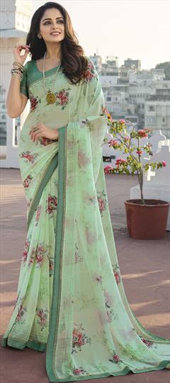 Casual Blue color Saree in Georgette fabric with Classic Floral, Printed work : 1821861