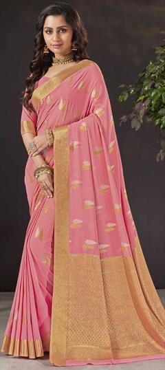 Party Wear Pink and Majenta color Saree in Chiffon fabric with Classic Printed, Weaving work : 1822589