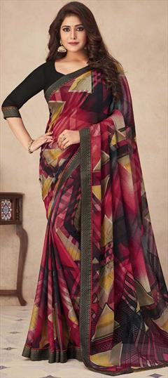 Casual Multicolor color Saree in Chiffon fabric with Classic Printed work : 1822606