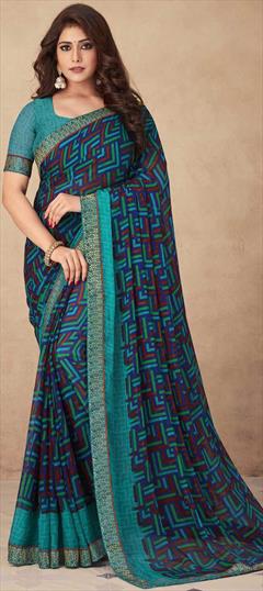 Casual Multicolor color Saree in Chiffon fabric with Classic Printed work : 1822614