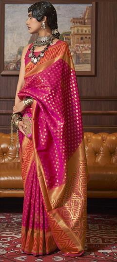 Traditional Pink and Majenta color Saree in Handloom fabric with Bengali Weaving work : 1822638
