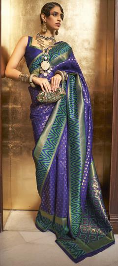 Traditional Blue color Saree in Handloom fabric with Bengali Weaving work : 1822640