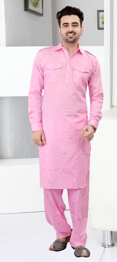 Pink and Majenta color Pathani Suit in Cotton fabric with Thread work : 1822708