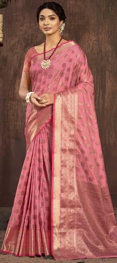 Traditional Pink and Majenta color Saree in Cotton fabric with Bengali Weaving work : 1822780
