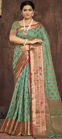 Traditional Blue color Saree in Cotton fabric with Bengali Weaving work : 1822781