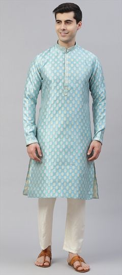 Casual Blue color Kurta Pyjamas in Banarasi Silk fabric with Straight Thread, Weaving work : 1822970