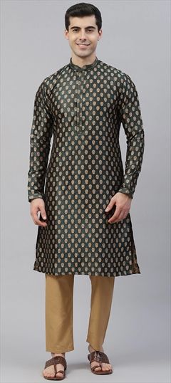 Casual Green color Kurta Pyjamas in Banarasi Silk fabric with Straight Thread, Weaving work : 1822985