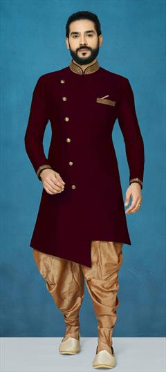 Red and Maroon color IndoWestern Dress in Art Silk fabric with Thread work : 1823268