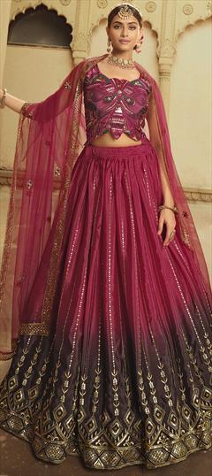 Engagement, Reception Purple and Violet color Lehenga in Silk fabric with A Line Embroidered, Sequence, Thread work : 1823368