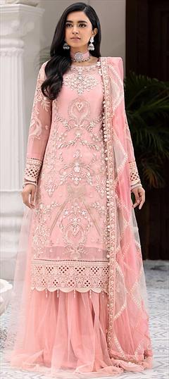 Festive, Party Wear Pink and Majenta color Long Lehenga Choli in Net fabric with Embroidered, Sequence, Stone work : 1823390