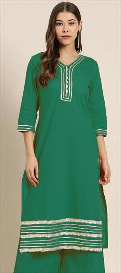 Party Wear Green color Kurti in Rayon fabric with Long Sleeve, Straight Gota Patti work : 1823984