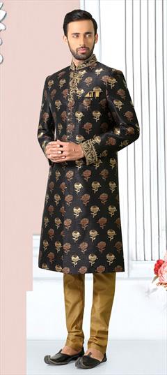 Black and Grey color Sherwani in Brocade fabric with Embroidered, Sequence, Thread, Zari work : 1824019