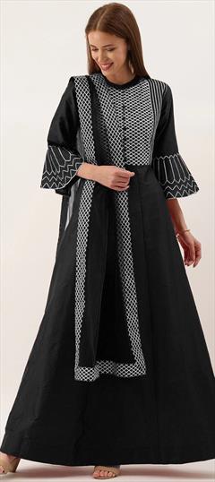 Reception, Wedding Black and Grey color Salwar Kameez in Art Silk fabric with Anarkali Gota Patti work : 1824050