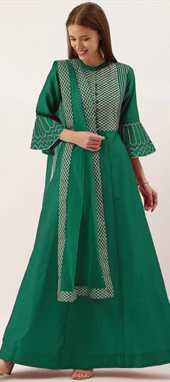 Reception, Wedding Green color Salwar Kameez in Art Silk fabric with Anarkali Gota Patti work : 1824051