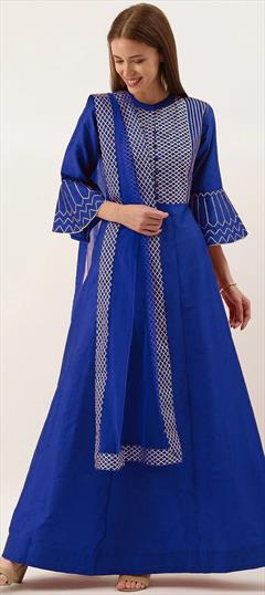 Reception, Wedding Blue color Salwar Kameez in Art Silk fabric with Anarkali Gota Patti work : 1824054