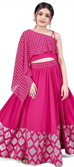 Casual Pink and Majenta color Kids Lehenga in Georgette fabric with Printed work : 1824230