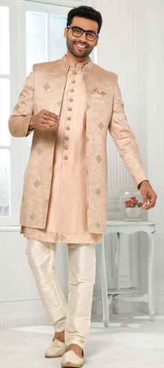 Pink and Majenta color IndoWestern Dress in Art Silk fabric with Embroidered, Thread work : 1824394