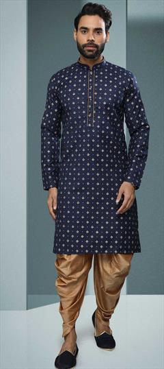 Blue color Dhoti Kurta in Cotton fabric with Thread work : 1824403