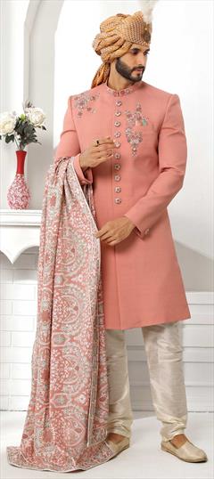 Pink and Majenta color Sherwani in Art Silk fabric with Embroidered, Thread work : 1824428