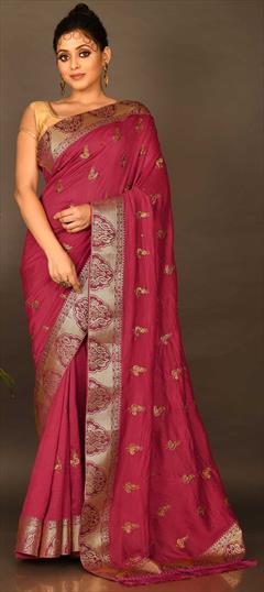 Traditional, Wedding Pink and Majenta color Saree in Art Silk, Silk fabric with South Embroidered, Stone, Thread, Weaving, Zari work : 1824544