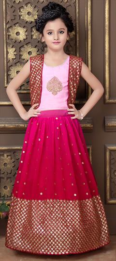 Pink and Majenta color Kids Lehenga in Georgette fabric with Embroidered, Sequence, Thread work : 1824659